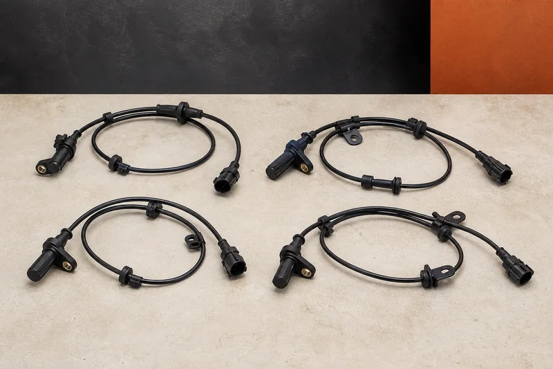 Physical wheel speed sensors with molded heads, long cables, keyed connectors, grommets and routing clips