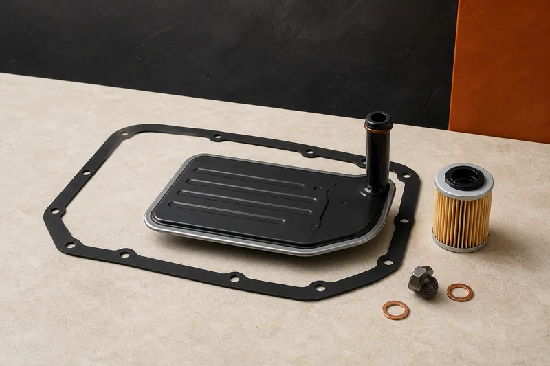 Physical rectangular CVT filter, pan gasket, drain washers and secondary cartridge filter