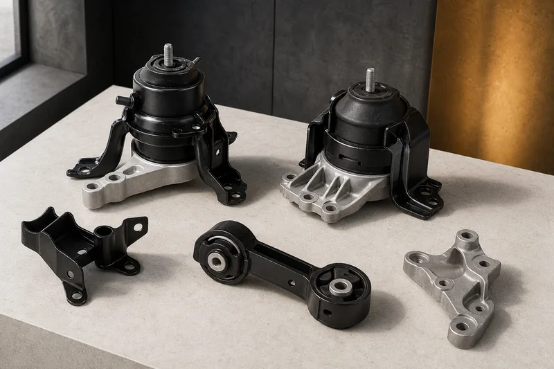 Unbranded engine-side mounts and lower torque mount with different rubber and bracket geometry