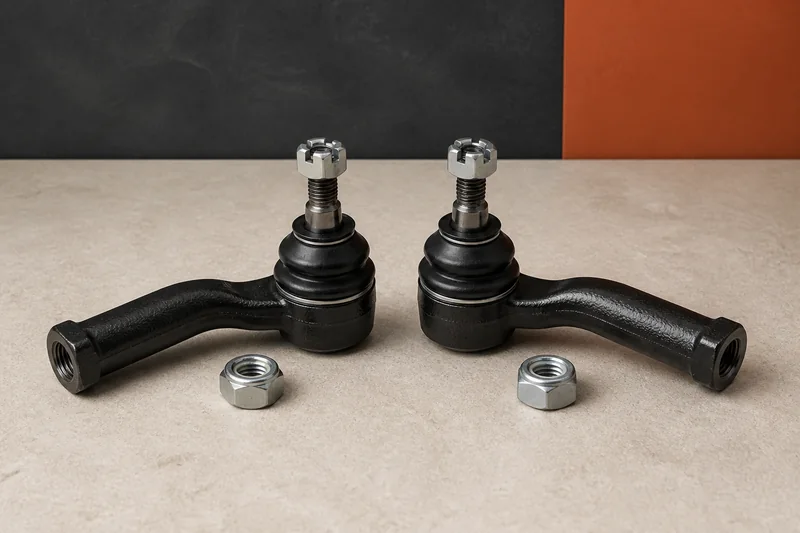 Physical left and right outer tie-rod ends with ball studs, dust boots, castle nuts and lock nuts