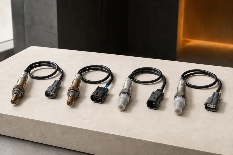 Four unbranded exhaust sensors with different cable lengths, tips and connectors