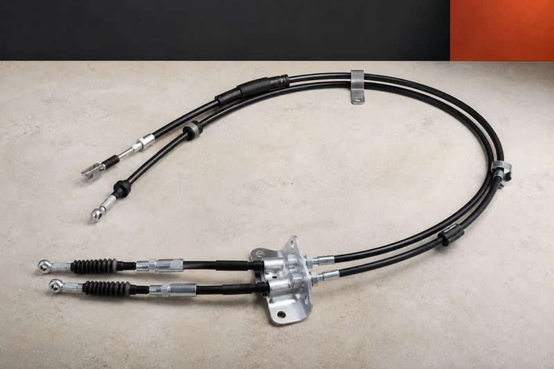 Physical pair of mechanical parking brake cables with sheaths, end fittings, equalizer, clips and grommets