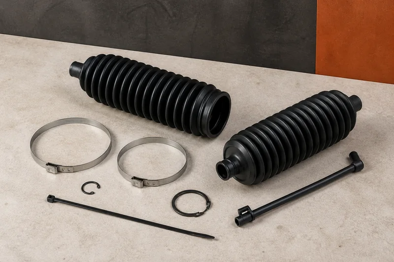 Physical black accordion steering rack boots with clamps, vent tube and stop rings