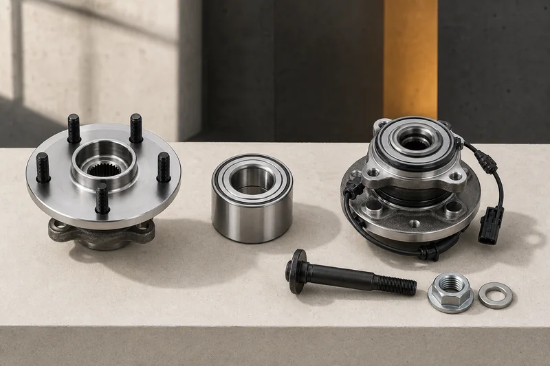 Unbranded front hub, separate bearing and complete hub-bearing assembly with axle hardware