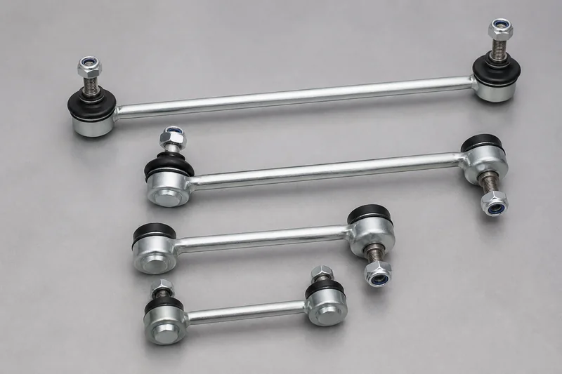 Four unbranded stabilizer link rods with ball-joint ends, dust boots and threaded studs