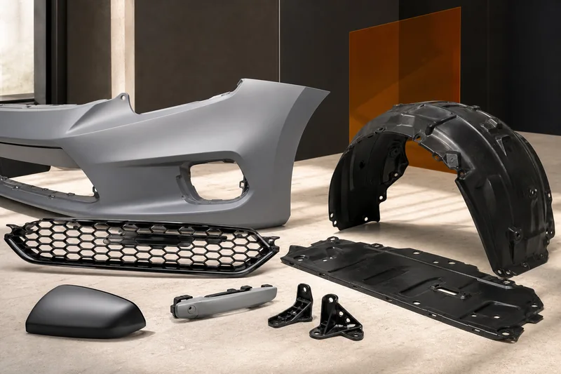 Unbranded primer bumper pieces, grille, liner, undertray, mirror cap and body brackets