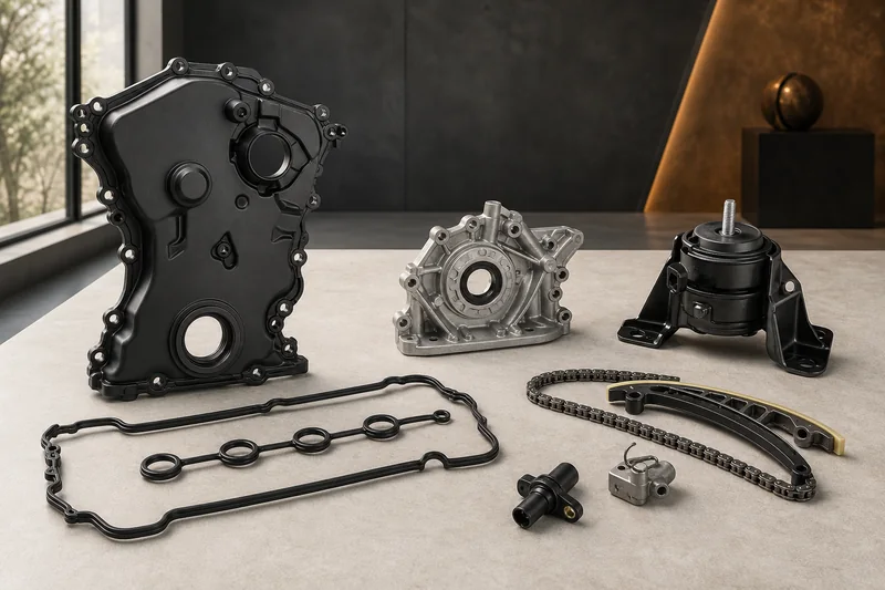Unbranded engine mechanical group with timing components, gasket, oil-pump housing, mount and sensors
