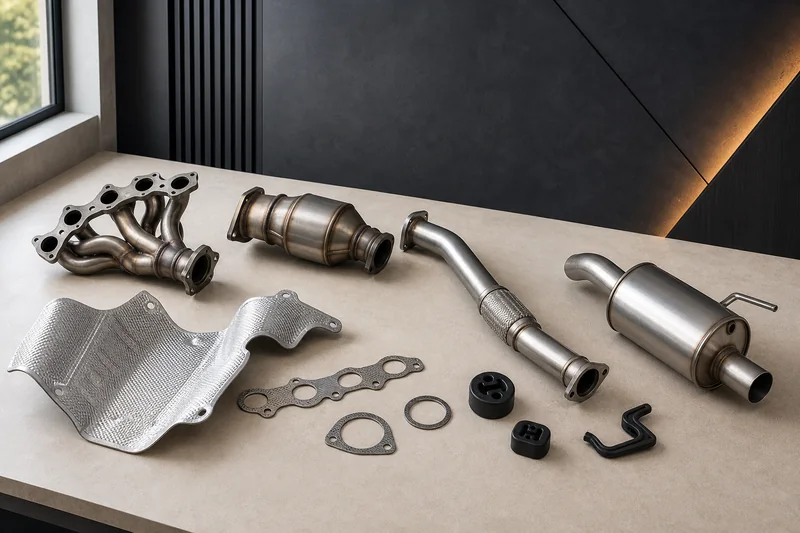 Unbranded exhaust manifold, catalyst section, pipes, muffler, shields, gaskets and hangers
