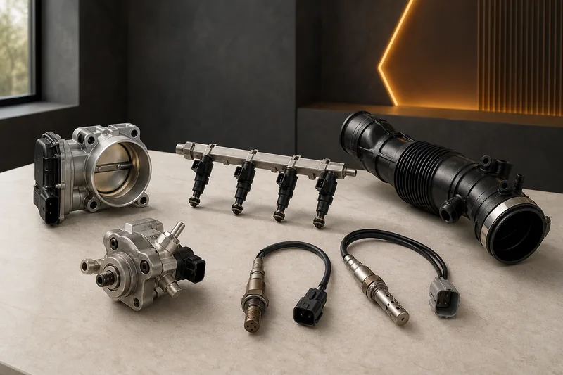 Unbranded throttle body, injector rail, intake parts and emissions sensors with distinct connectors