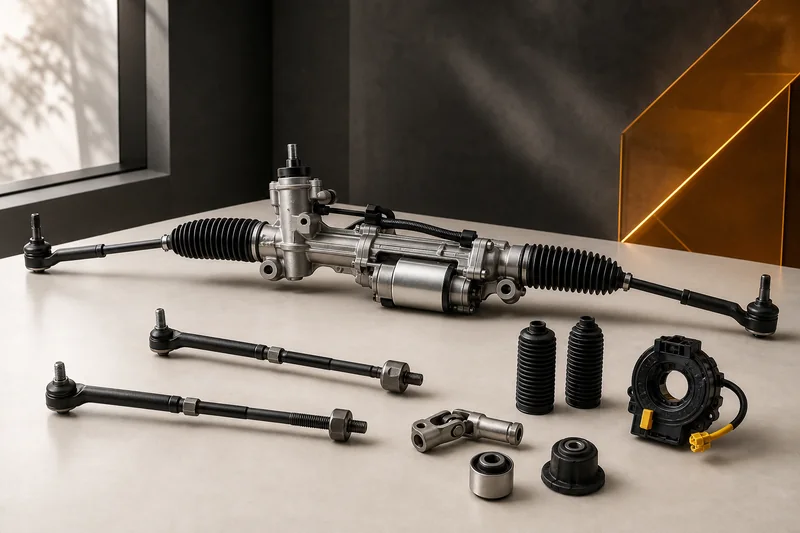 Unbranded electric steering rack, tie rods, boots, column joint and steering modules