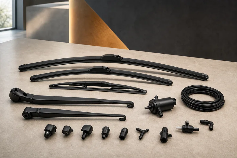 Unbranded unequal front wipers, rear blade, arms, pump, nozzles, hose and adapters